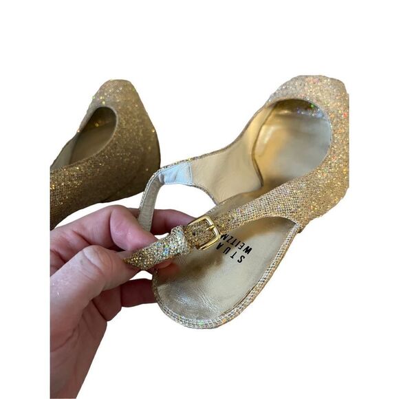 Stuart Weitzman Vevey Gold Glitter Platform Heels Slingback size 8.5 - Picture 9 of 14